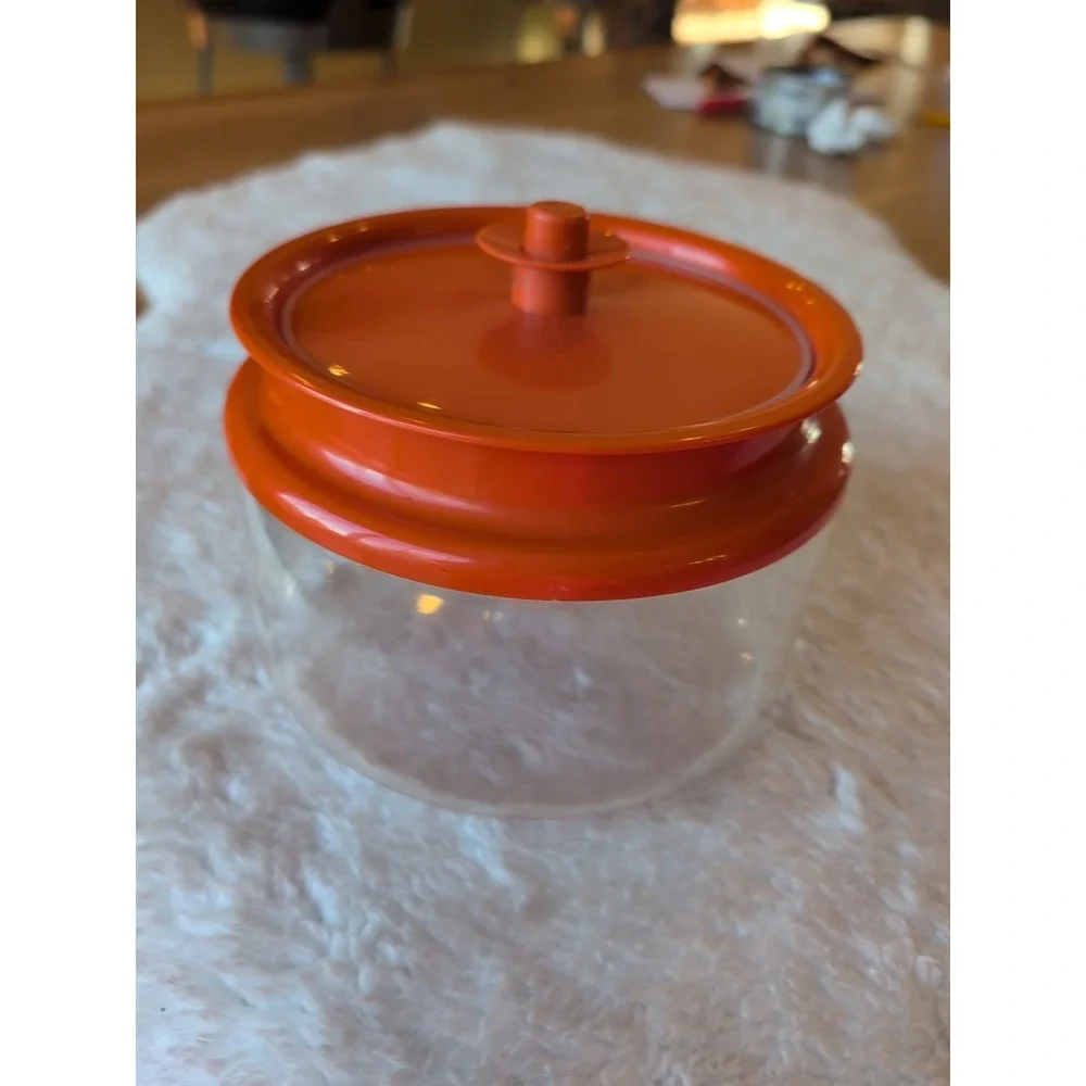 Tupperware 6 1/4 Cup Storage Canisters w/ Seal Tight Orange Push Button Lids GUC
